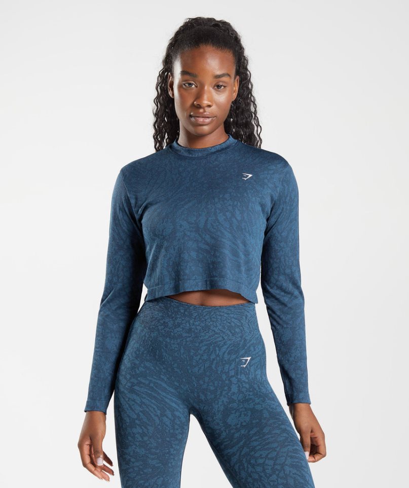 Koszulki Gymshark Adapt Animal Seamless Long Sleeve Top Damskie Granatowe | PL 834LZG